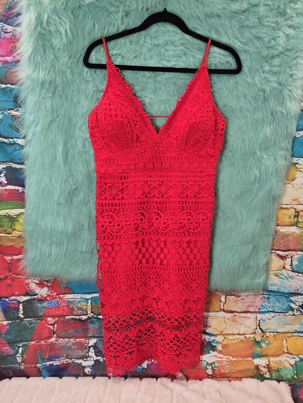 Lulus Red Lace Spaghetti Strap Open Back Dress Size L